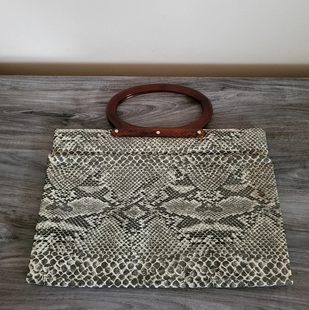 Vintage Snakeskin Foldable Vinyl Tote/Shopper Bag Dual Top Handles